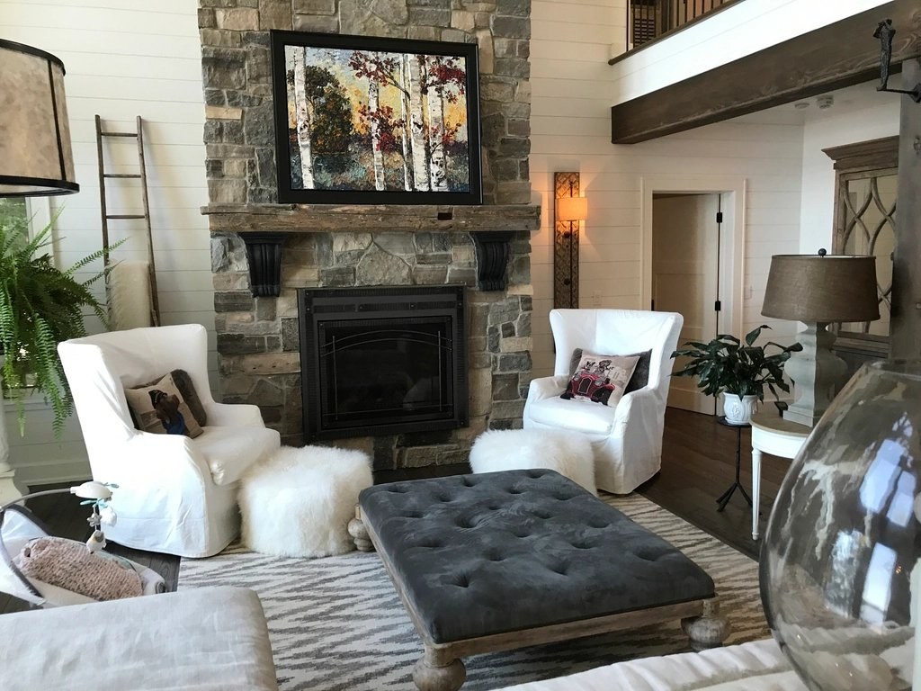 Cozy living room with a fireplace ready for holiday guests