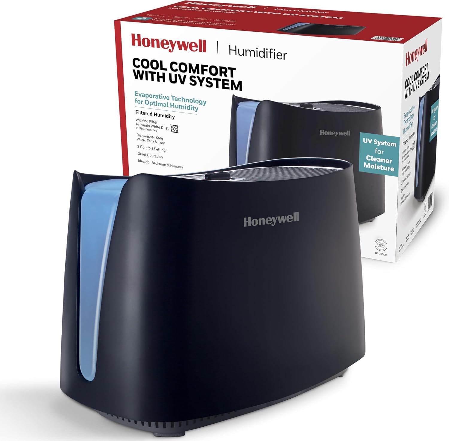 Portable cool mist humidifier on a nightstand